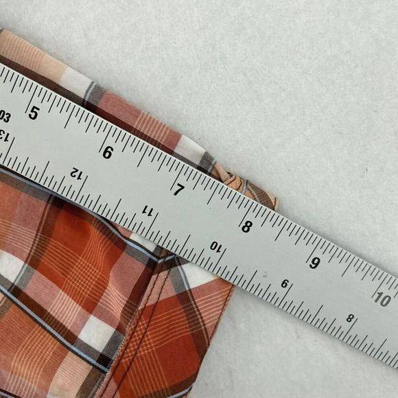 7 Diamonds Shirt Men's Sz M Orange Button-Up Plaid Collared Regular Fit Pockets - Picture 7 of 10